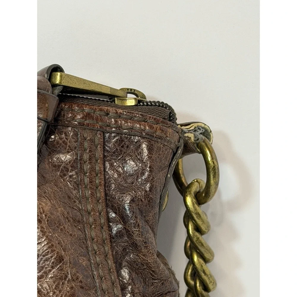 Fossil Leather Crossbody Bag Brown Distressed Chain Strap Small Vintage